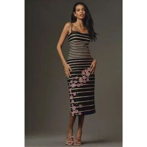 Maeve By Anthropologie Women's Midi Dress Square Neck Sleeveless Slim Sz 0 Black